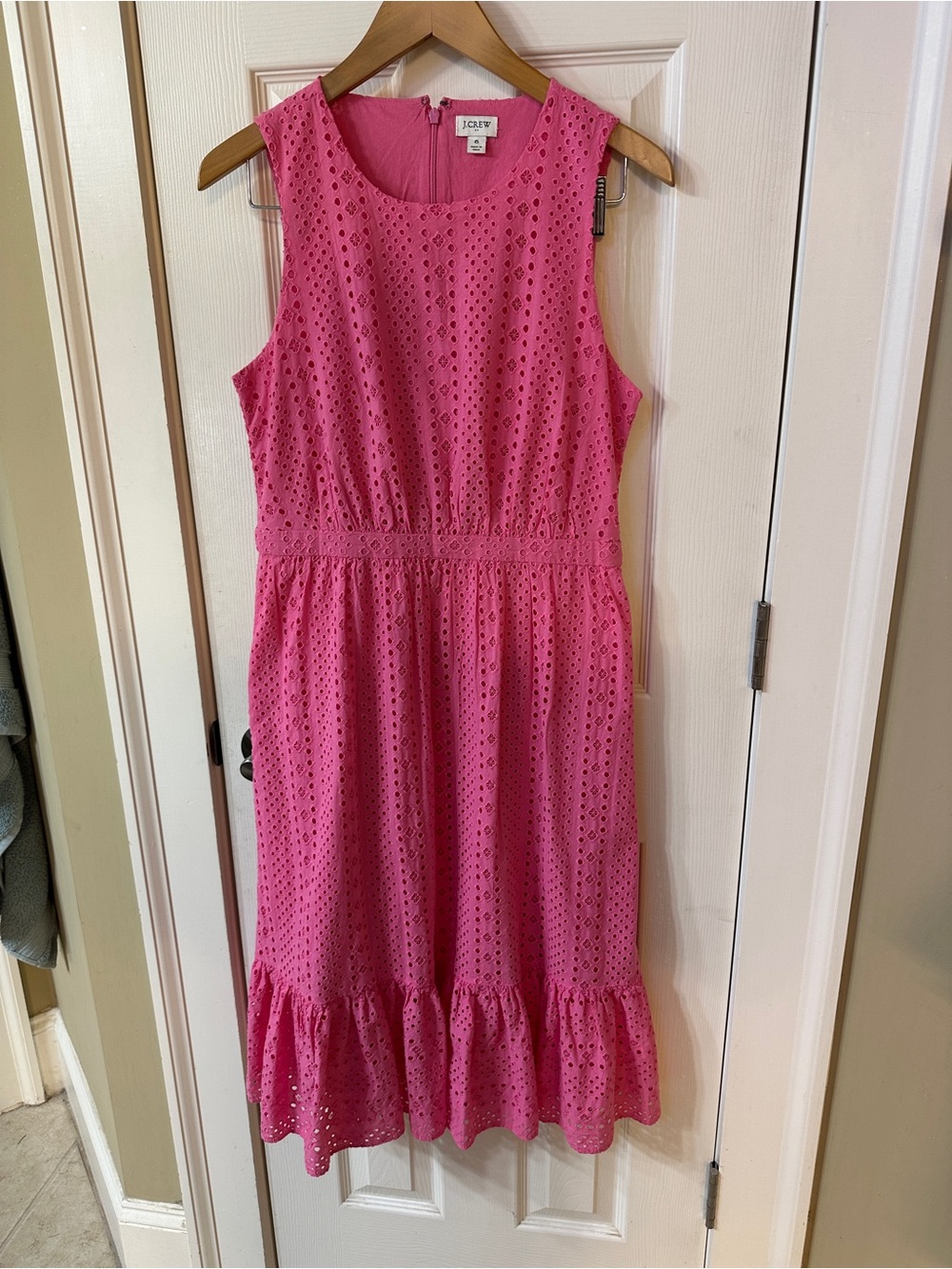 J.Crew Pink Eyelet Dress Cottagecore Classic Preppy Flattering 6